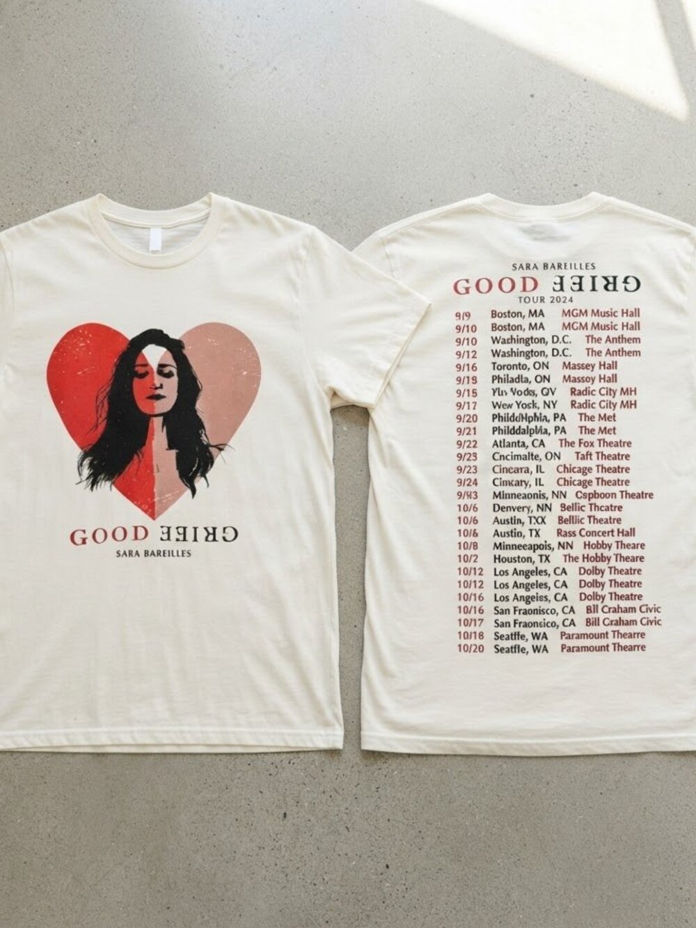 Sara Bareilles Good Grief Tour 2026 Cream T-Shirt S-4XL